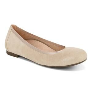 Vionic Champagne Gold Suede Anita Round Toe Ballet Flats
